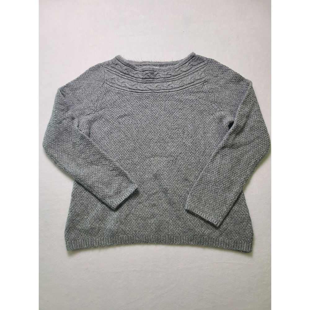 Croft & Barrow L Sweater Classic Gray Cable Boat Neck Long Sleeve Preppy Cozy